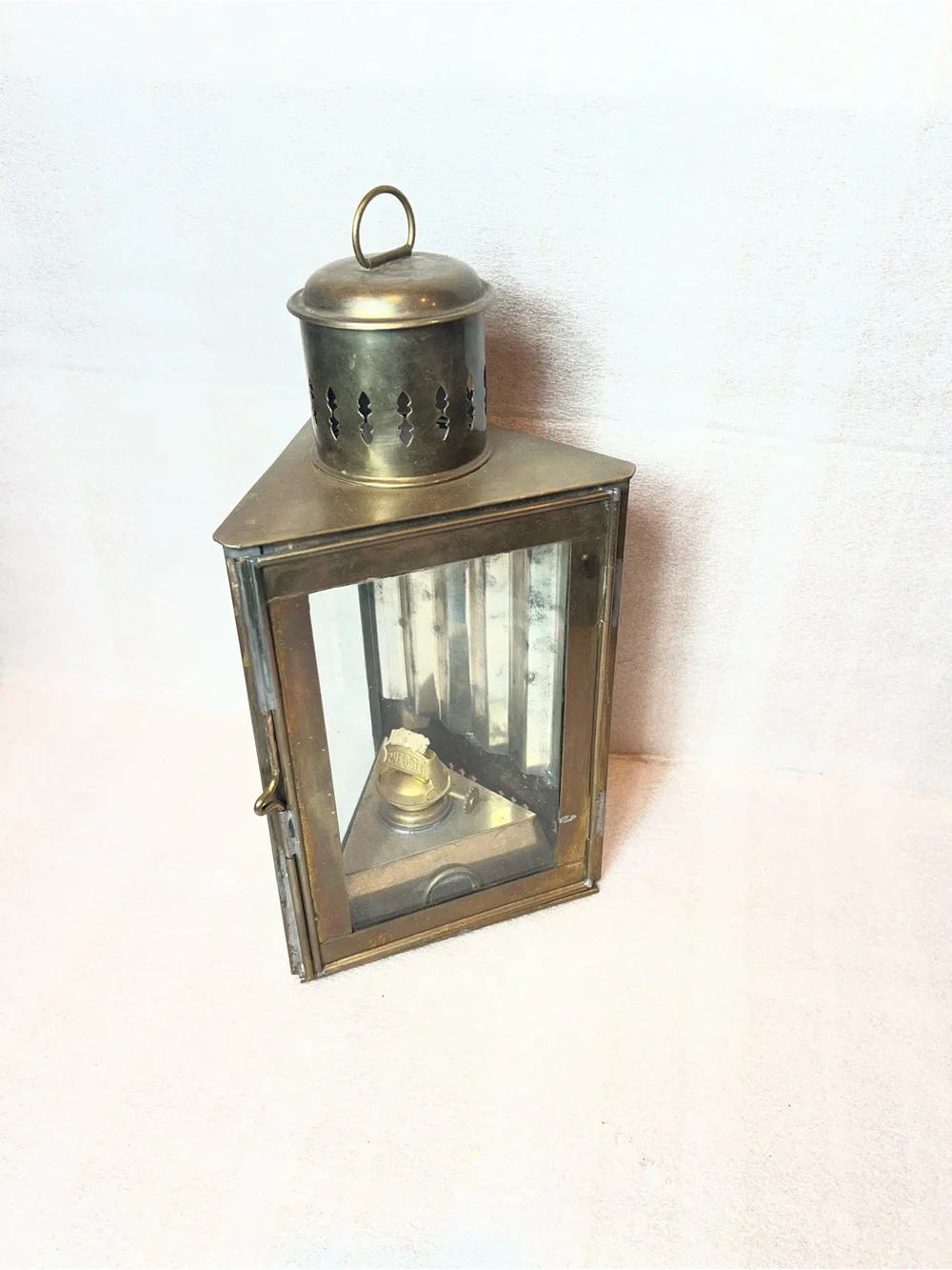 Vintage Brass Wedge Ships Lantern Made in Brittany